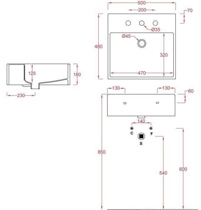 Раковина накладная 50см ArtCeram Quadro QUL002 белый