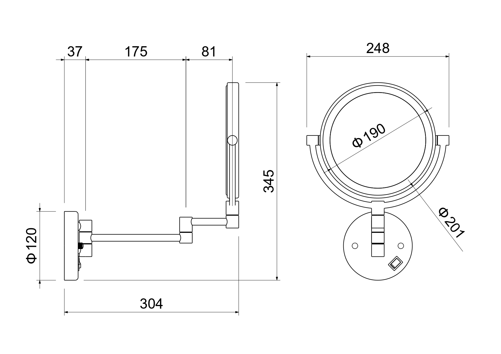 Зеркало косметическое с 5-ти кратным увеличением и подсветкой Aquatek AQ4912CR хром