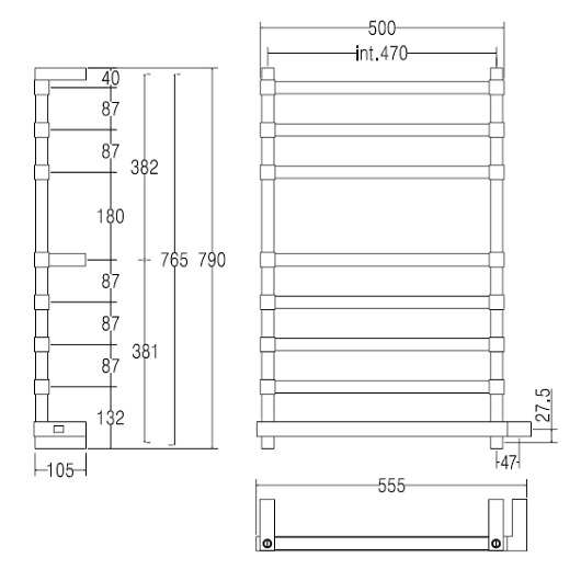 Полотенцесушитель электрический Margaroli Panorama 864-8 8644708CRNB 782х555 хром