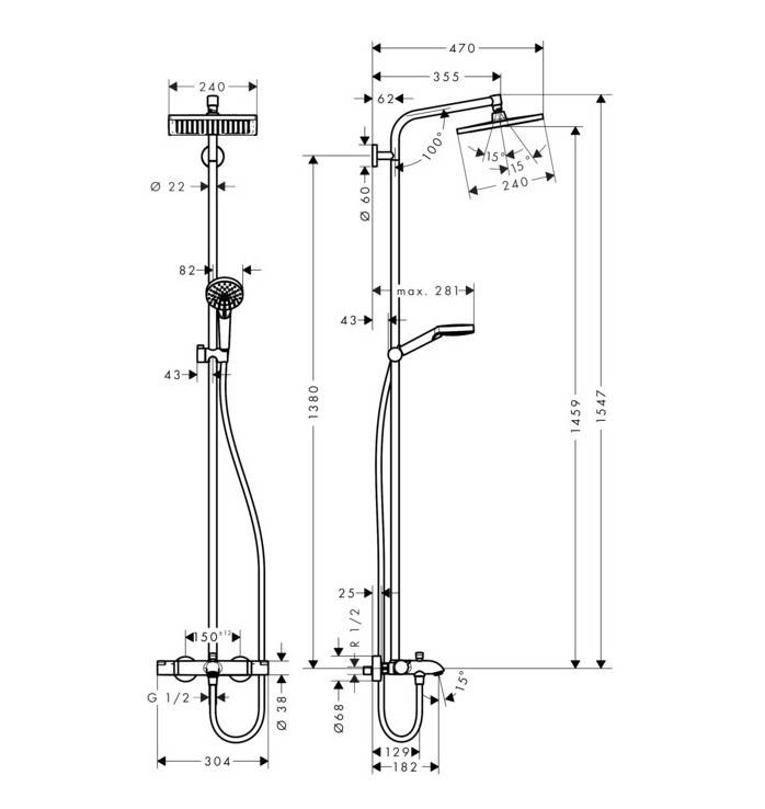 Душевая стойка Hansgrohe Crometta E 27298000 хром