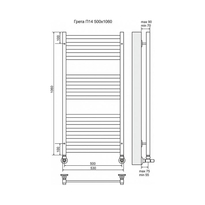 Полотенцесушитель водяной Terminus Грета П14 500x1060