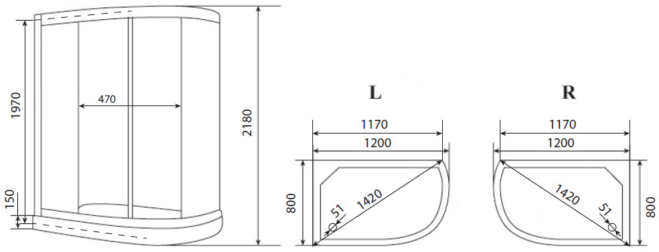 Душевая кабина Timo Eco TE-0702 R P 120x80x215 профиль белый, стекло рифленое
