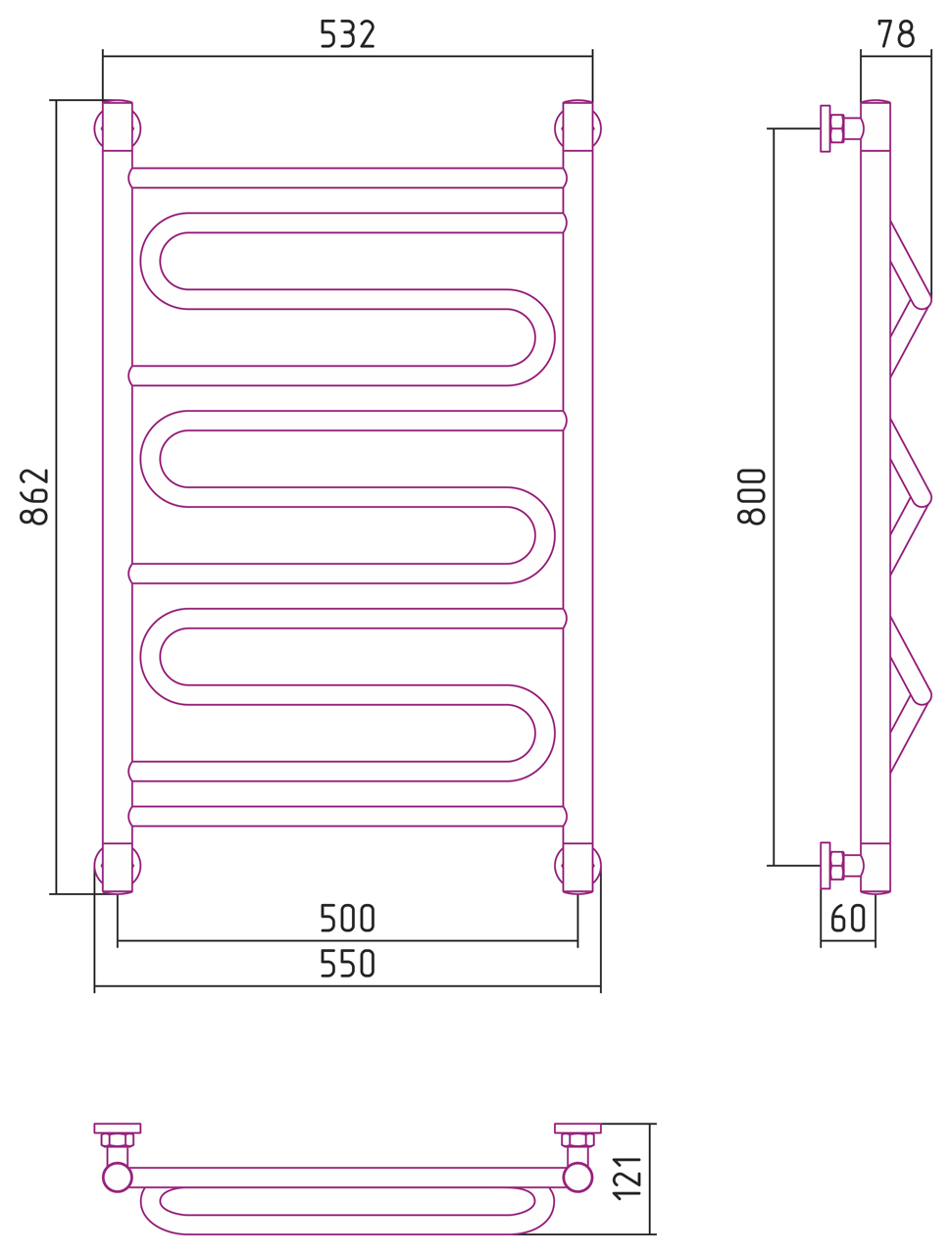 Полотенцесушитель водяной Сунержа Элегия+ 80х50 золото матовое