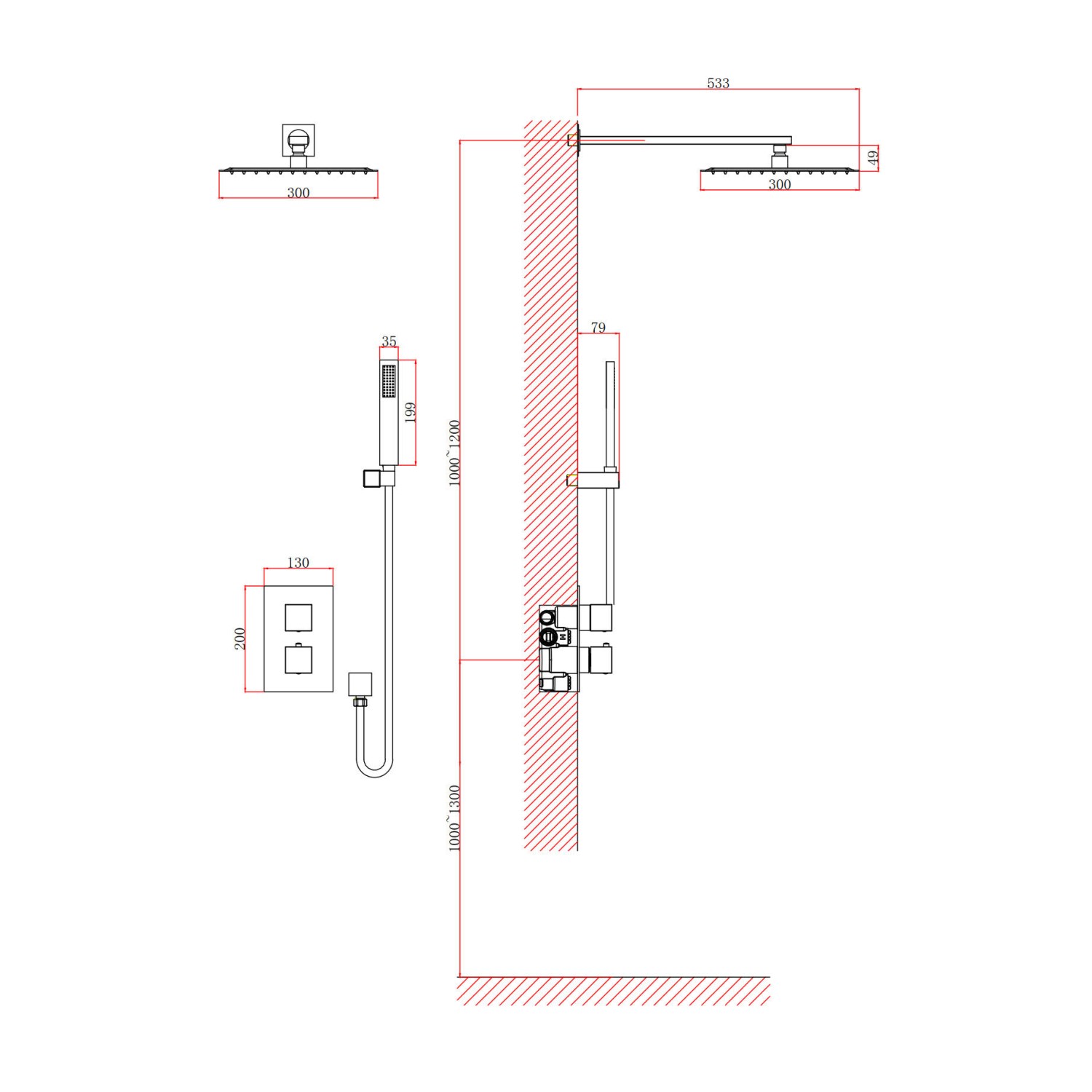 Душевая система встраиваемая с термостатом D&K Bayern.Liszt DA2515707A04, матовое золото