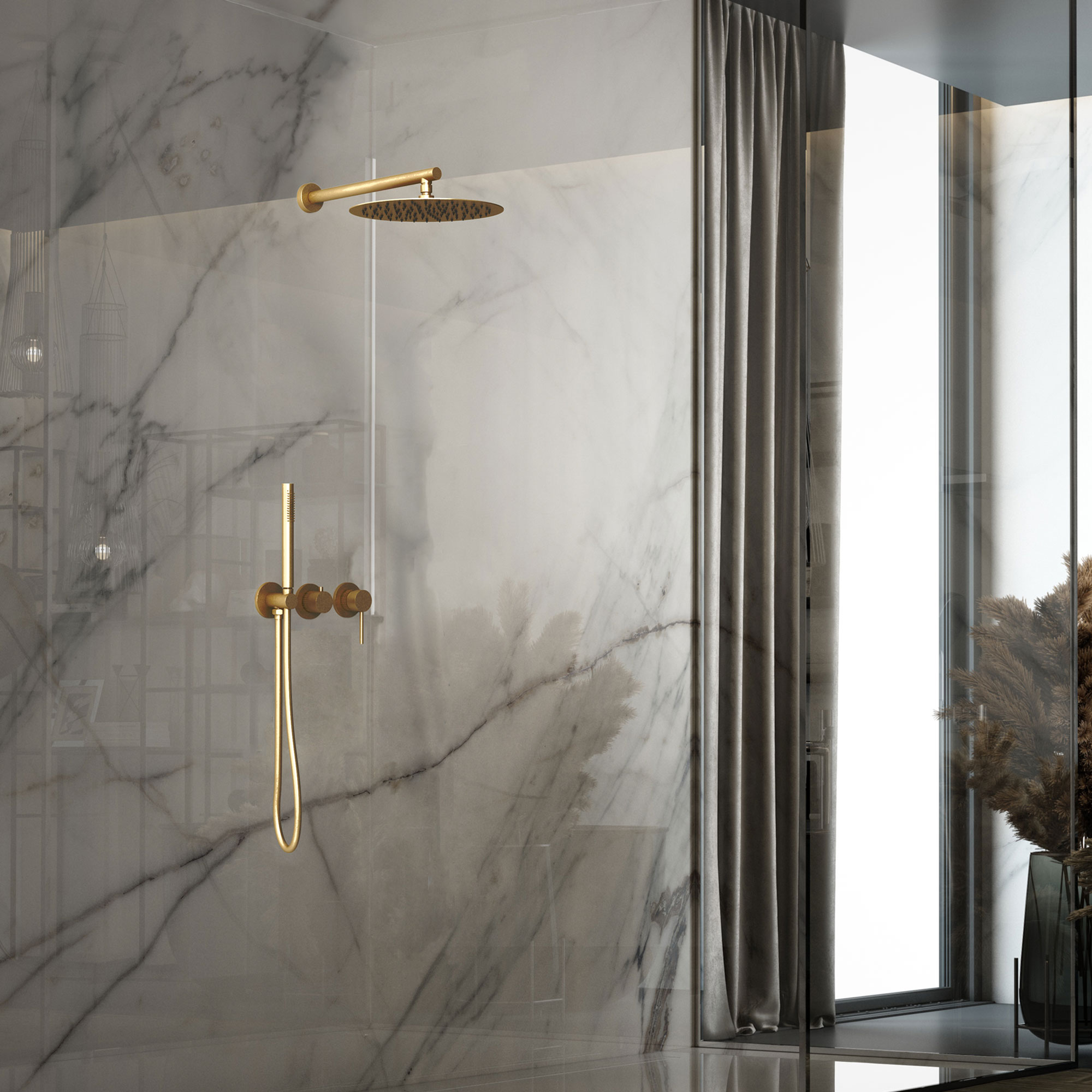 Встраиваемая душевая система со смесителем Vincea Groove VSFW-4G01BG4 золото матовое