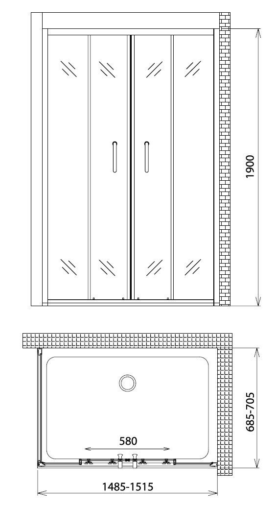 Душевой угол GEMY Victoria 150x70x190 профиль хром, стекло прозрачное, две дверцы