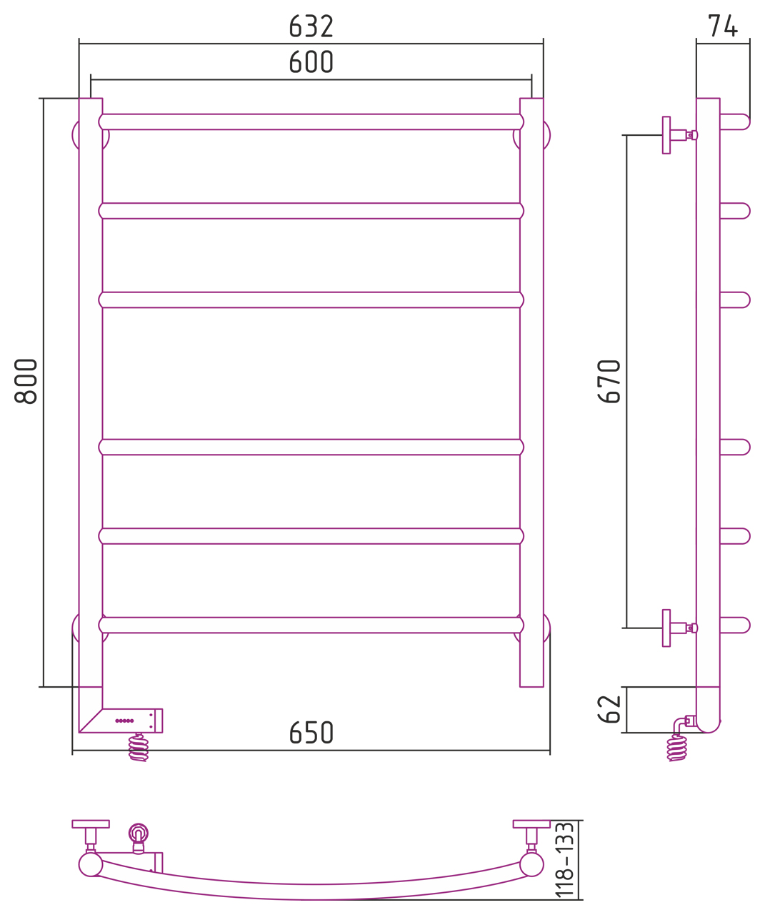 Полотенцесушитель электрический Сунержа Галант 2.0 80х60 белый, подключение правое