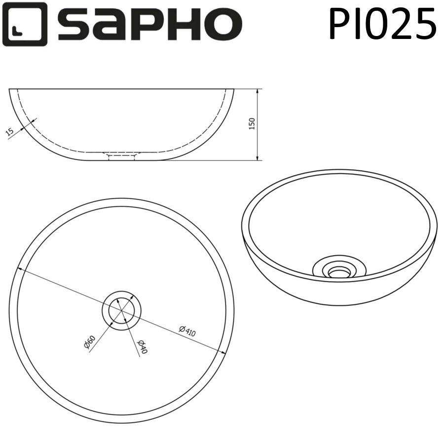 Раковина накладная 40,5см SAPHO PRIORI PI025 черный