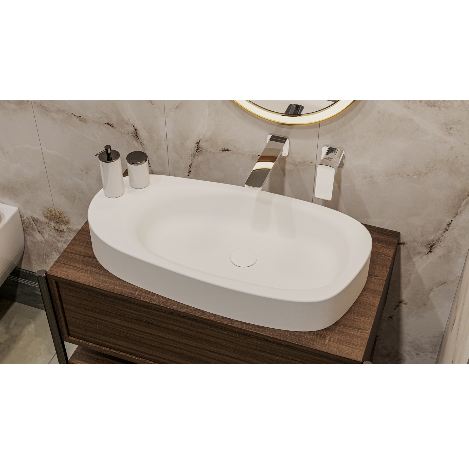 Умывальник WHITECROSS Moonstone F 70x35 (белый мат) иск. камень