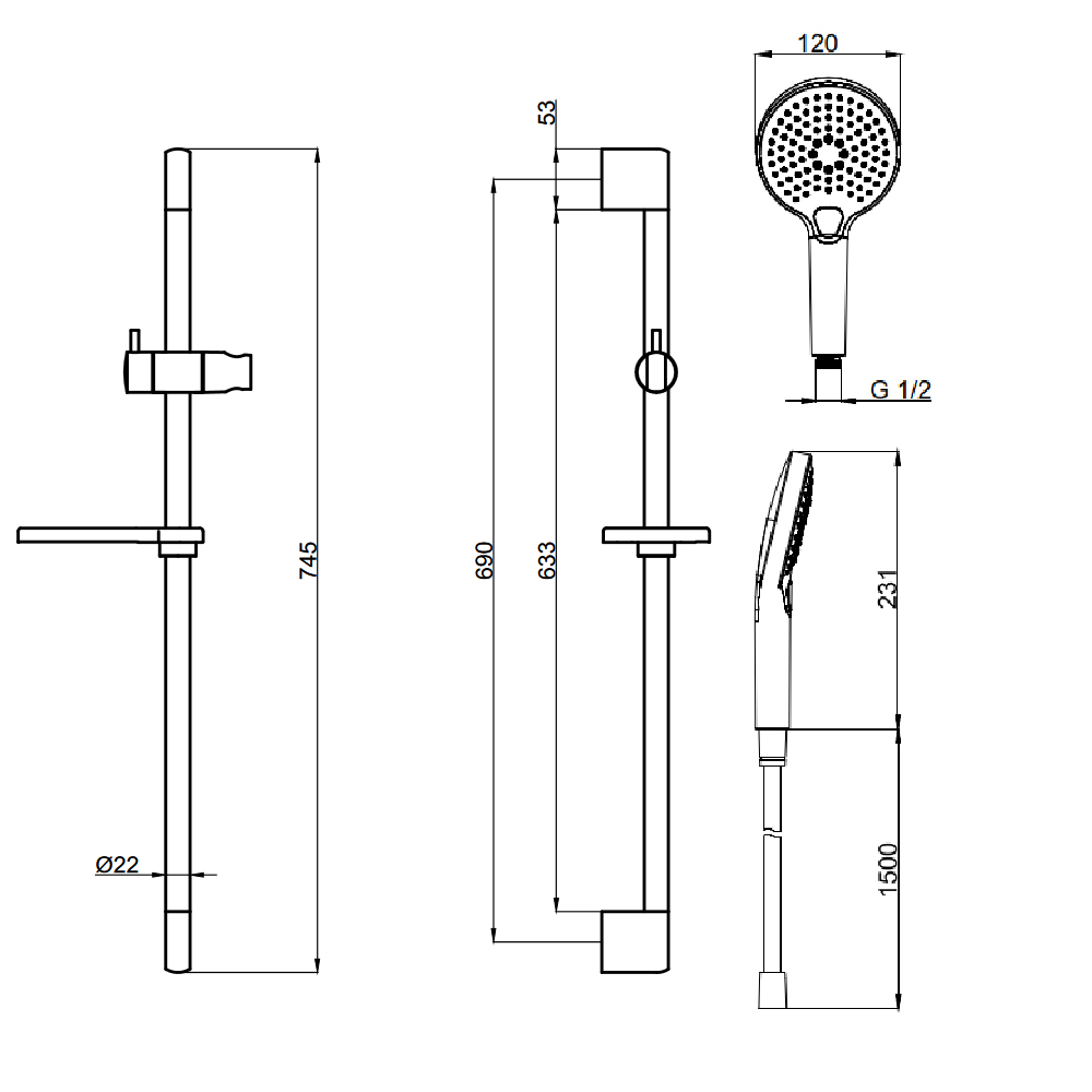 Душевой гарнитур AQUAme AQM8101MB черный матовый