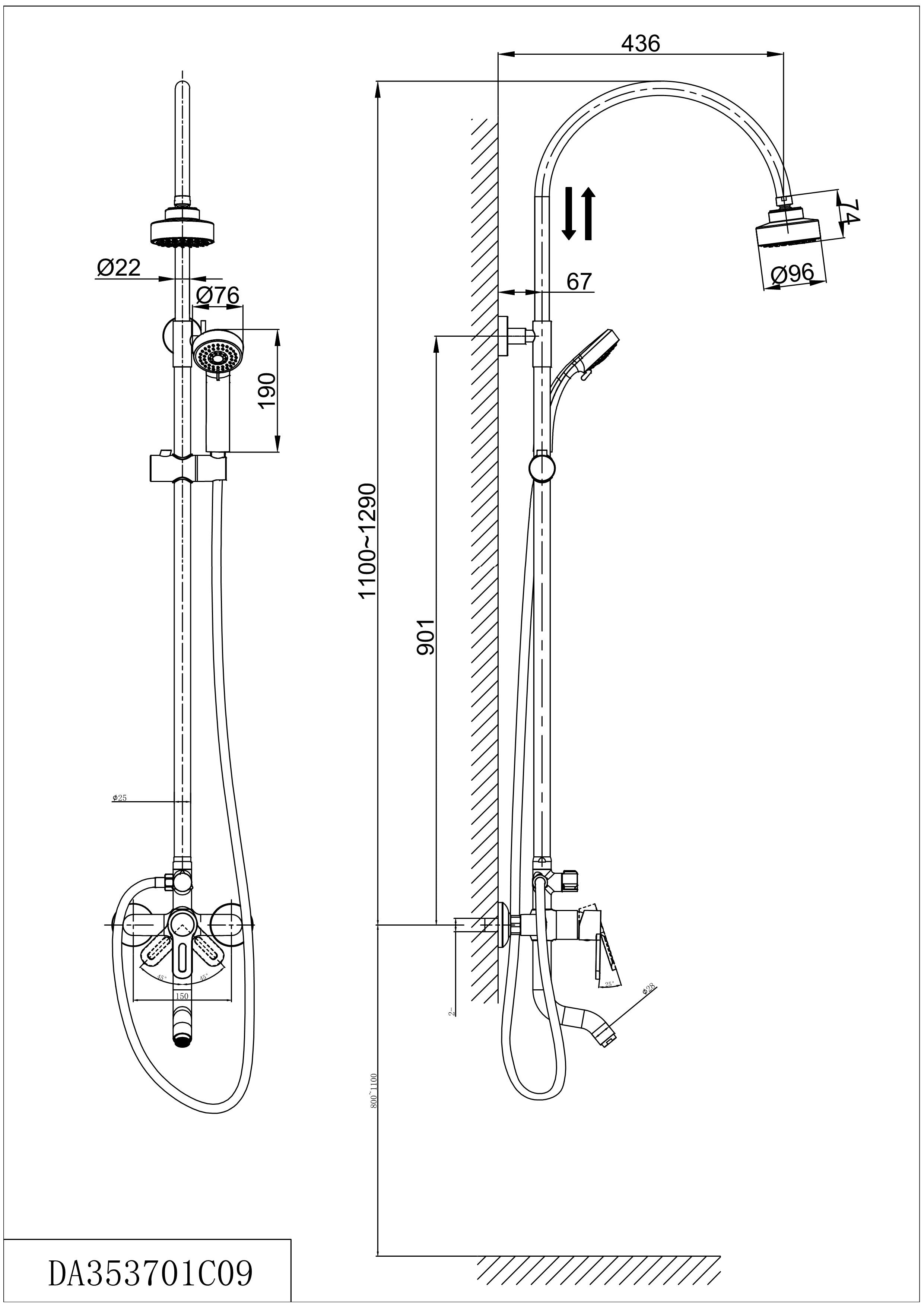 Душевая стойка D&K Rhein.Paulinus DA1353701C11 хром