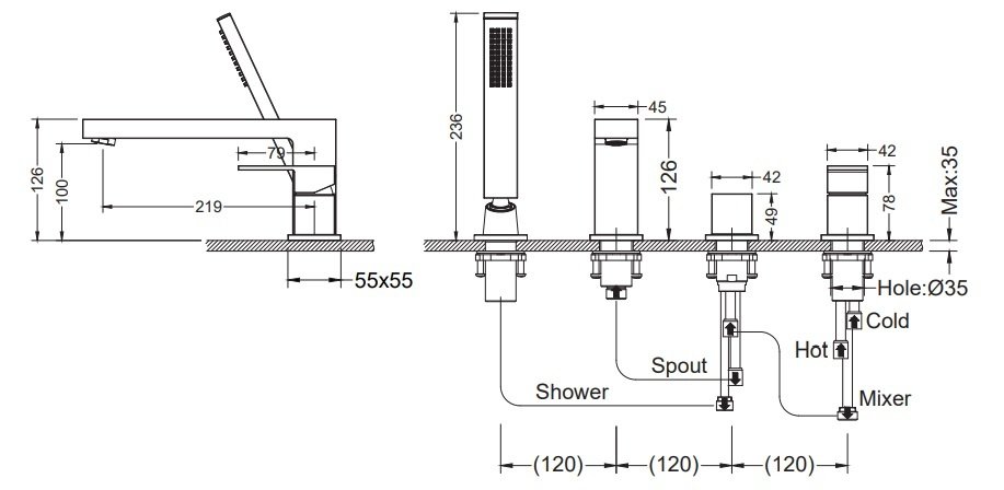 Смеситель на борт ванны Timo Selene 2130/17Y золото матовое