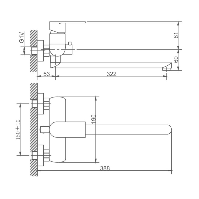 Смеситель для ванны Haiba HB22807, сталь