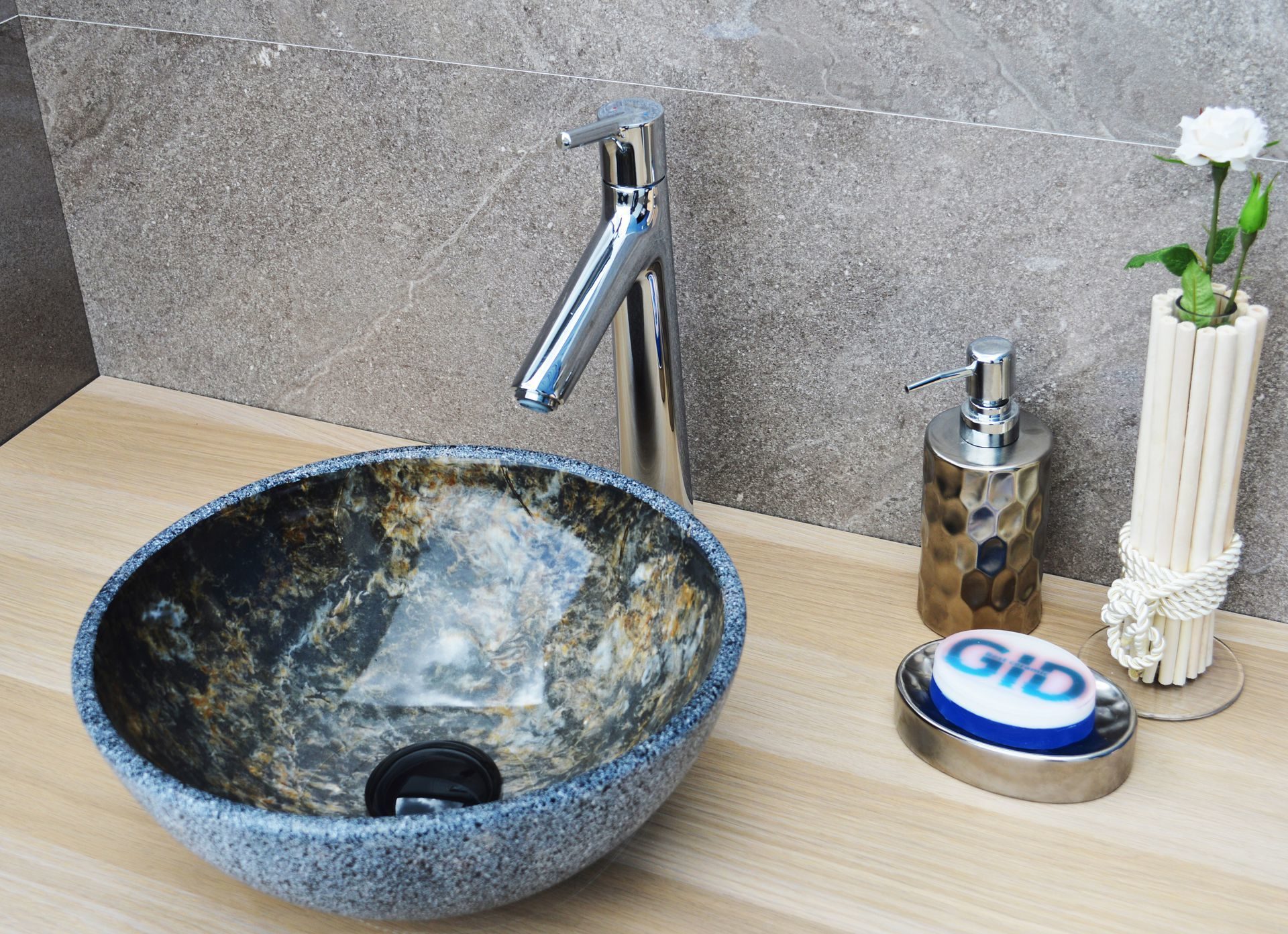 Раковина накладная 32см Gid Mnc486 коричневый/серый