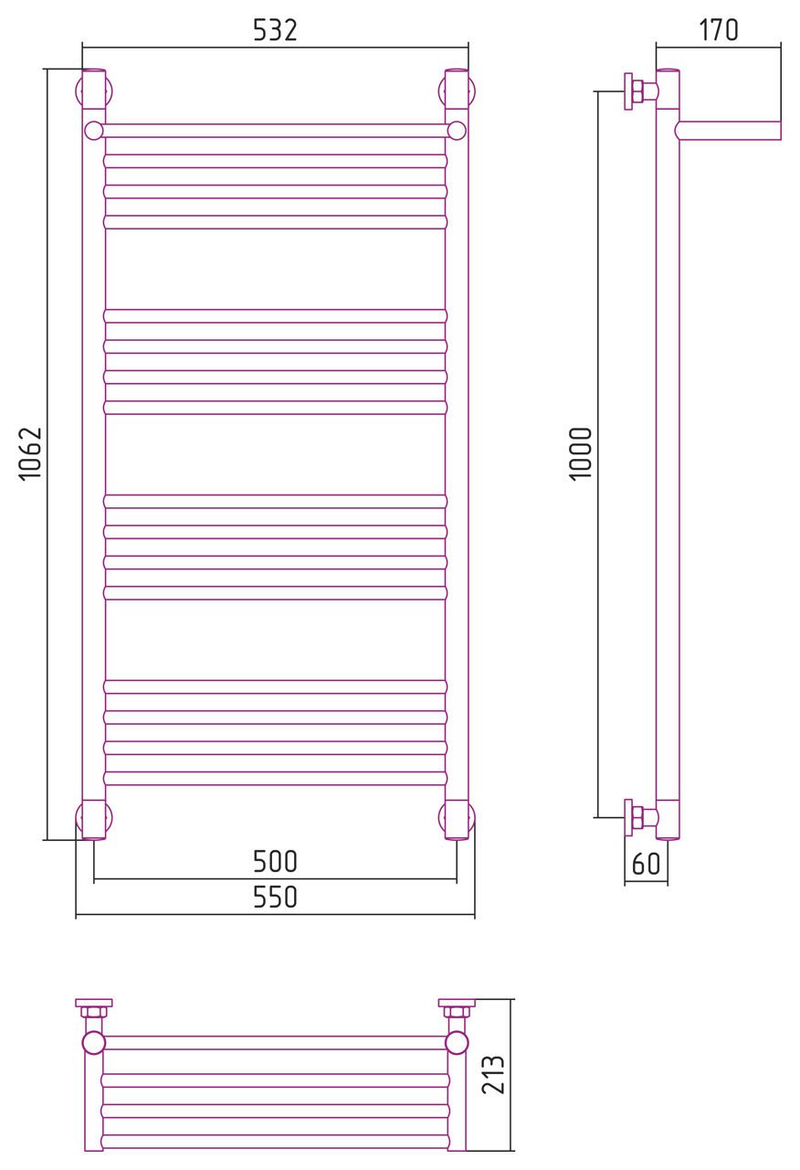 Полотенцесушитель водяной Сунержа Богема с полкой+ 100х50 черный матовый