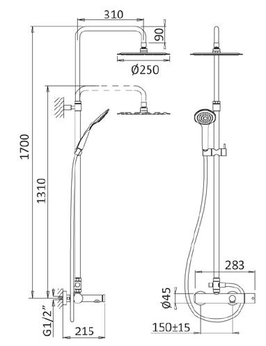 Душевая стойка Cezares CZR-B-CVD-SR золото матовое