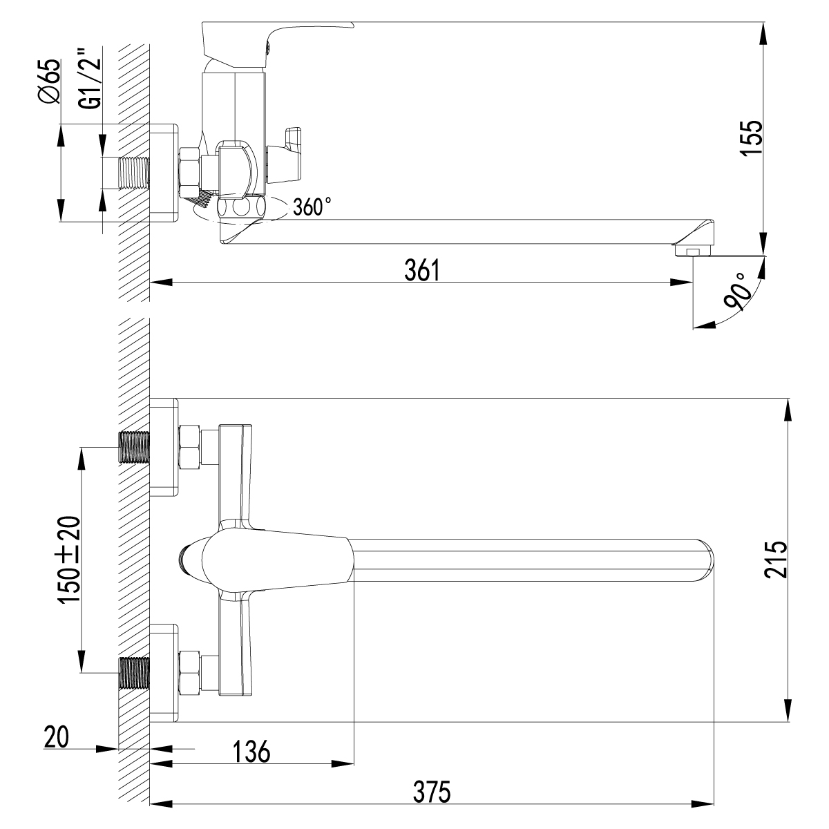 Смеситель для ванны с душем Lemark Plus Factor LM1651C хром