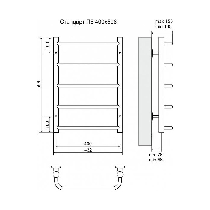 Полотенцесушитель электрический Terminus Стандарт П5 400x596, ТЭН HT-1 300W, левый/правый