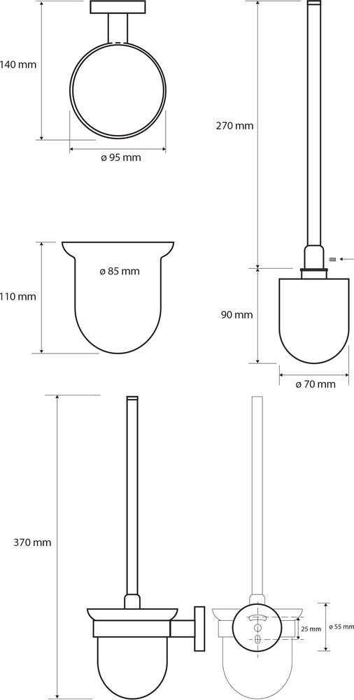 Туалетная щетка с держателем Bemeta Dark 104113010 Чёрный