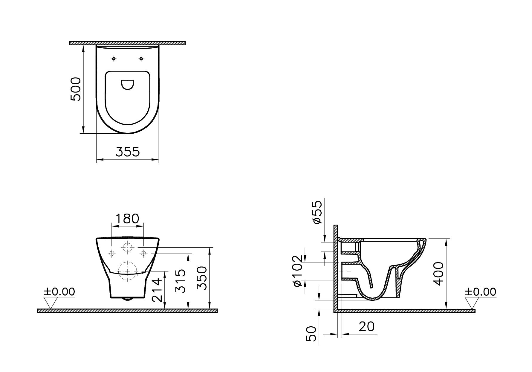Унитаз подвесной безободковый Vitra Zentrum Rim-Ex 5795B003-6077 с сиденьем микролифт