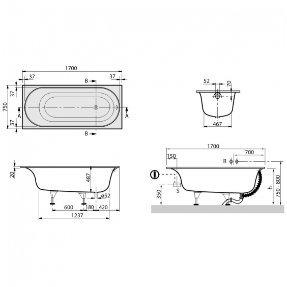 Квариловая ванна Villeroy & Boch Cetus UBQ170CEU2V-01 alpin