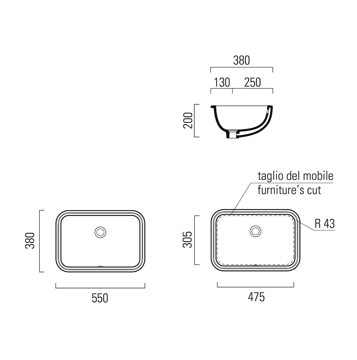 Раковина встраиваемая снизу 55см GSI Pura 724311 белый