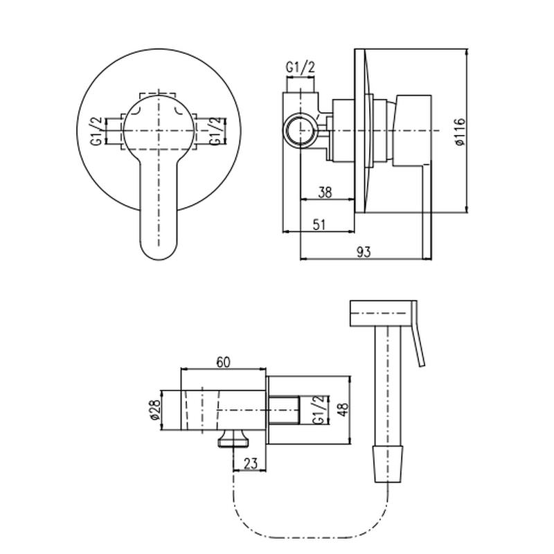 Гигиенический душ со смесителем Rav Slezak Zambezi ZA042/1, хром