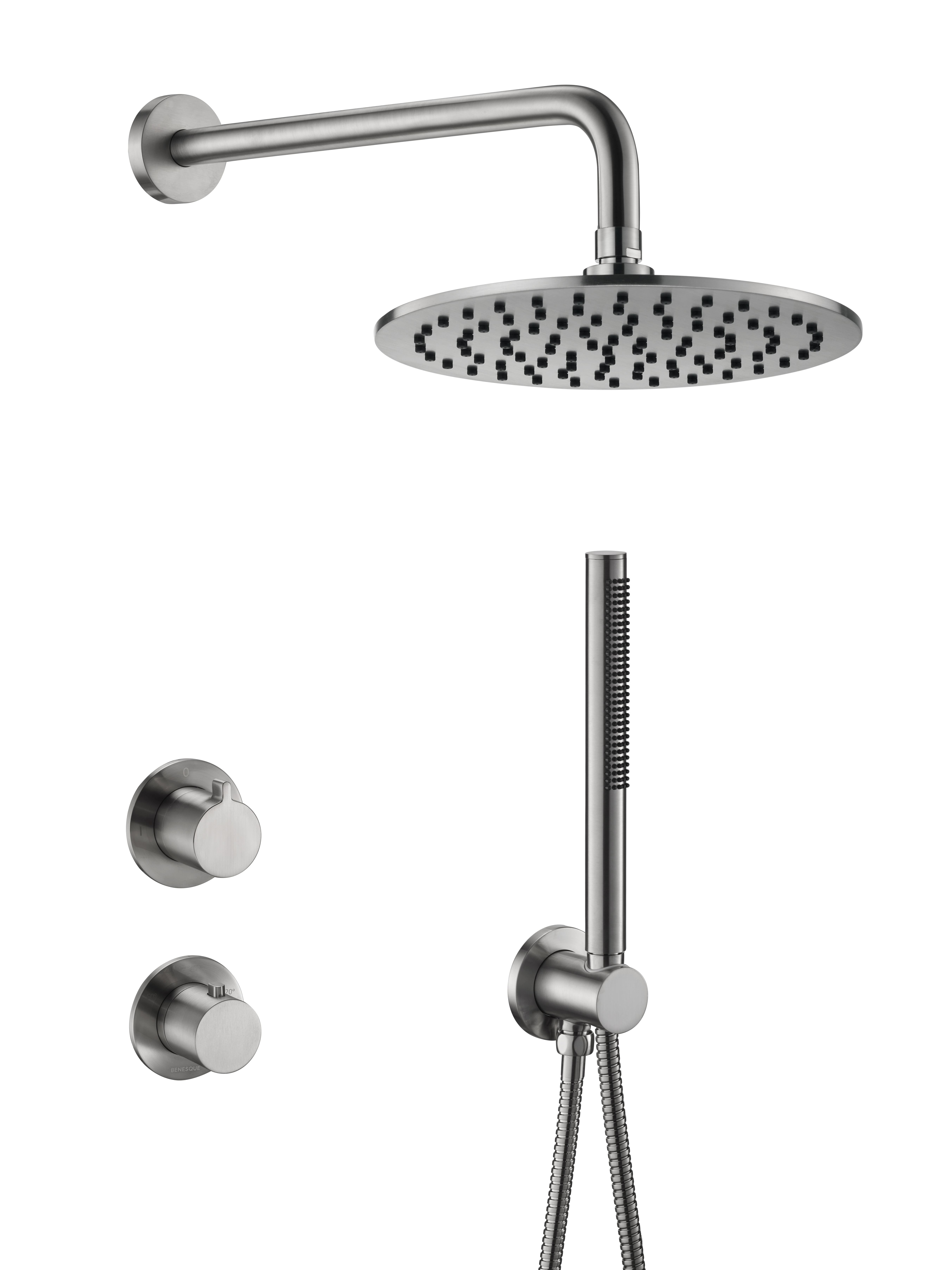 Встраиваемая душевая система с термостатом Benesque Lumiere 21011302 никель брашированный