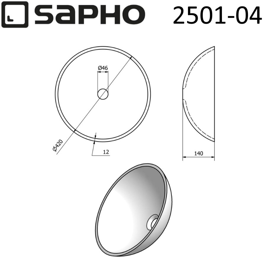 Раковина накладная 42см SAPHO BEAUTY 2501-04 прозрачный