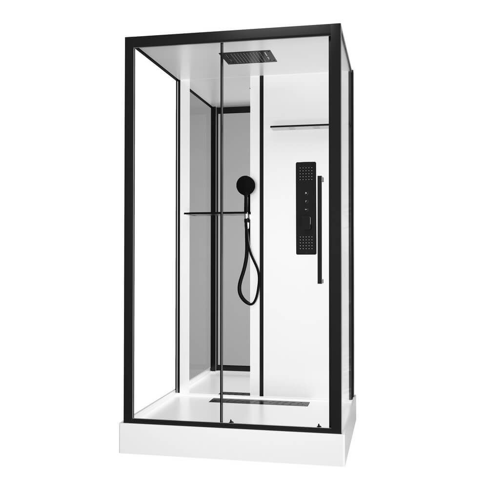 Душевая кабина Black&White G8028 115x90x215 профиль черный матовый, стекло прозрачное