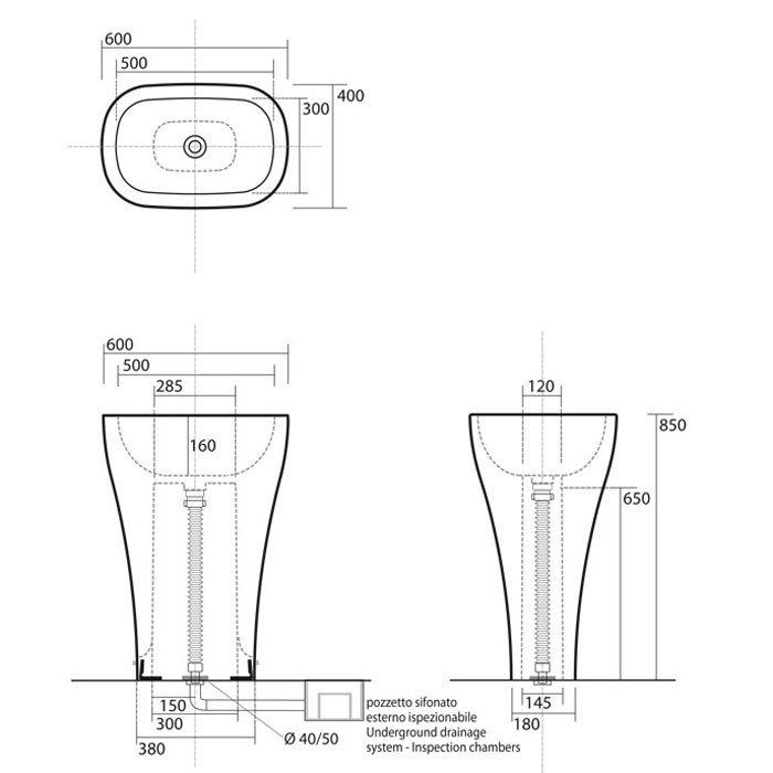 Раковина напольная 60см Kerasan Aquatech 374201 белый