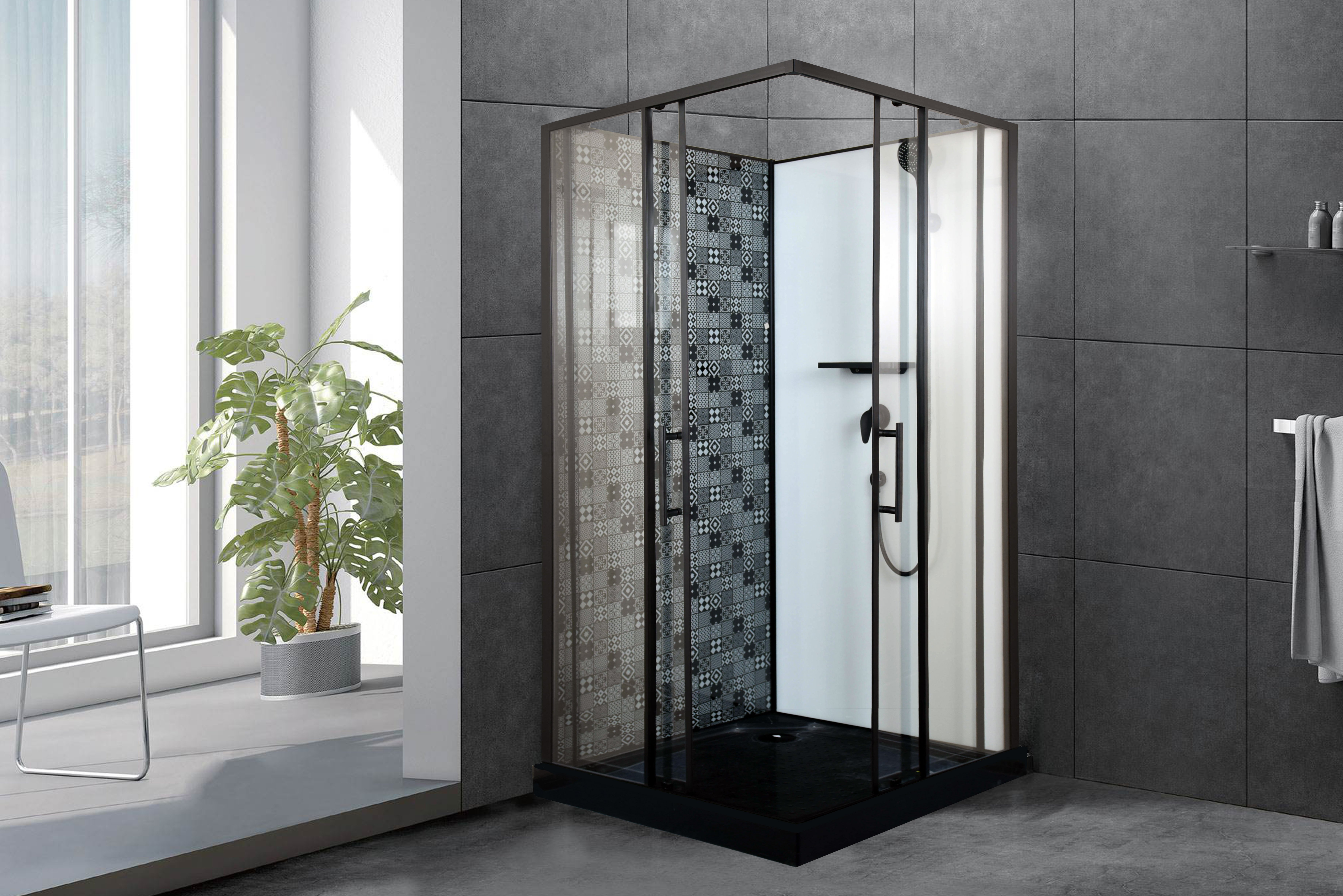 Душевая кабина Esbano Black ESKBB90СK 90x90x210см, профиль черный матовый, стекло прозрачное