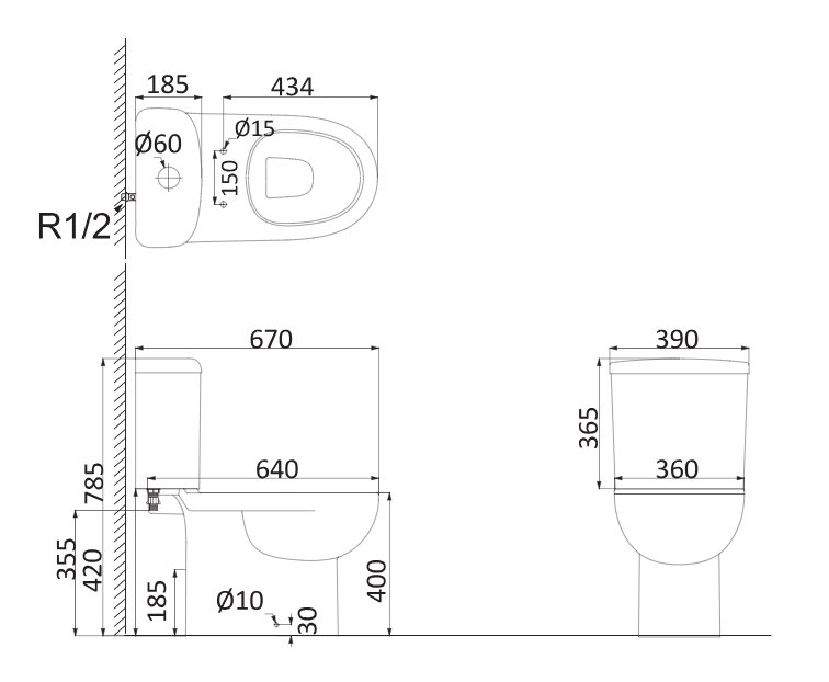 Унитаз напольный унитаз-компакт Creo Ceramique Lorient LO1002+S6010S+LO1003 белый