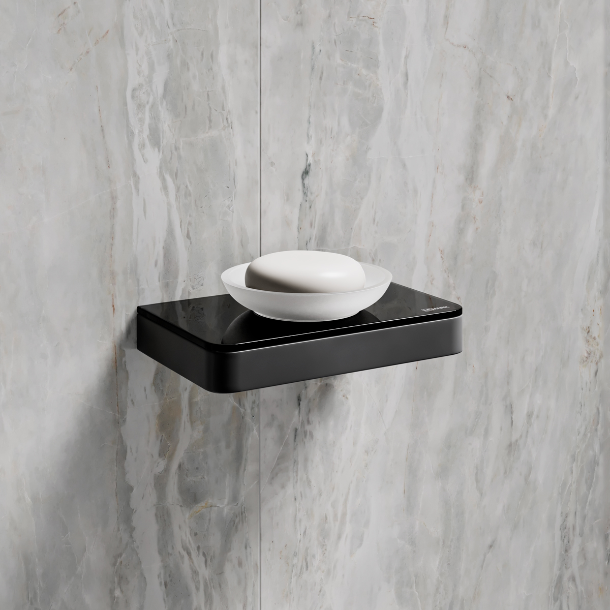 Мыльница Lemark GLASS LINE 9742039 с держателем, чёрный матовый/черное стекло