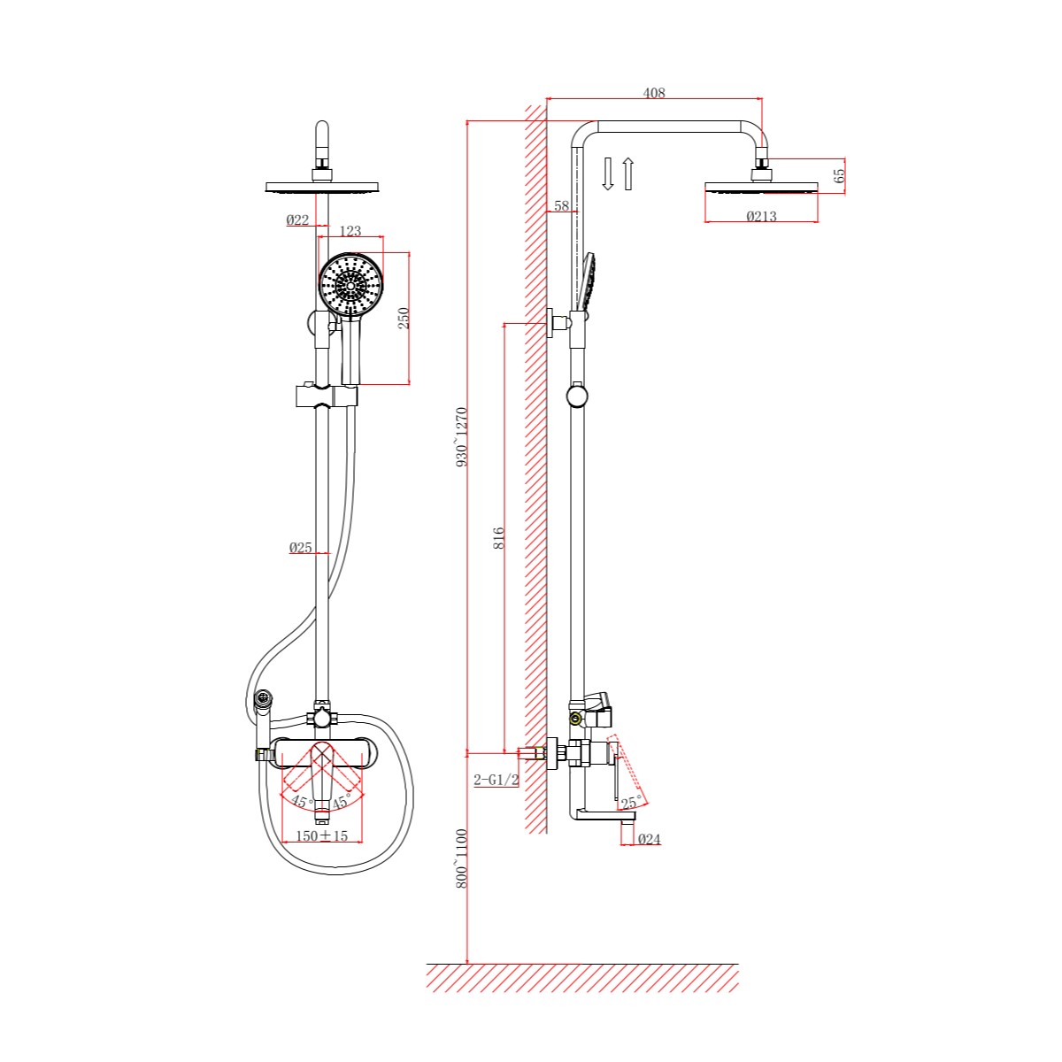 Душевая система с гигиеническим душем D&K Bayern.Fürth DA1524701B18, хром