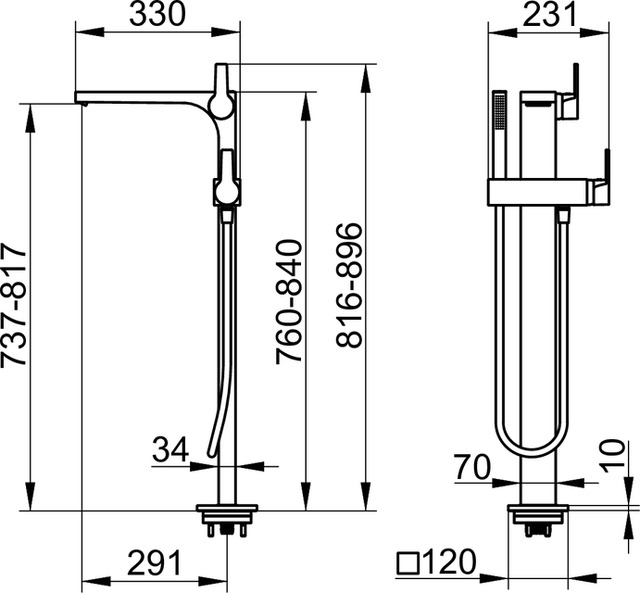 Смеситель для ванны напольный Keuco Edition 11 551127130100 хром черный шлифованный