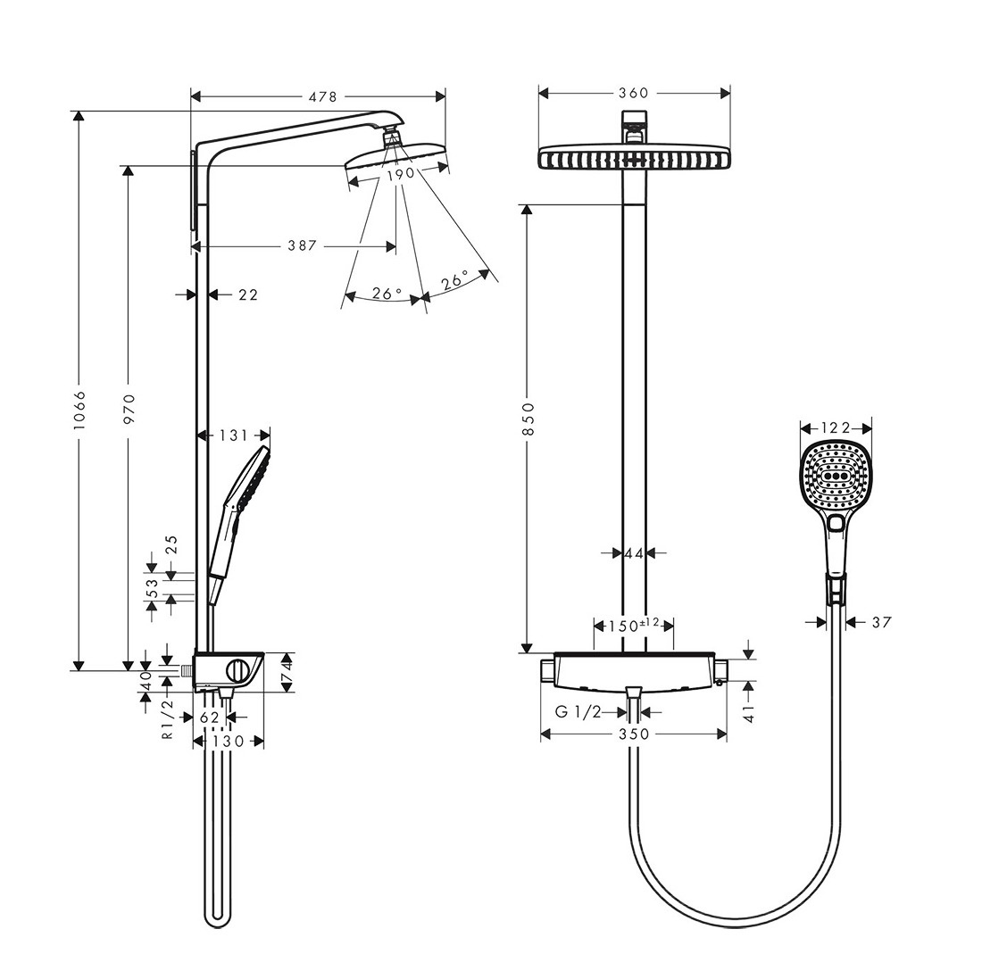 Душевая стойка Hansgrohe Raindance Select E 27112000 хром