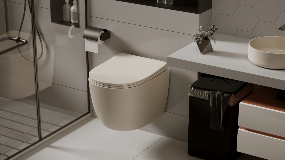 Унитаз ABBER Bequem AC1101MBE подвесной  бежевый матовый, безободковый