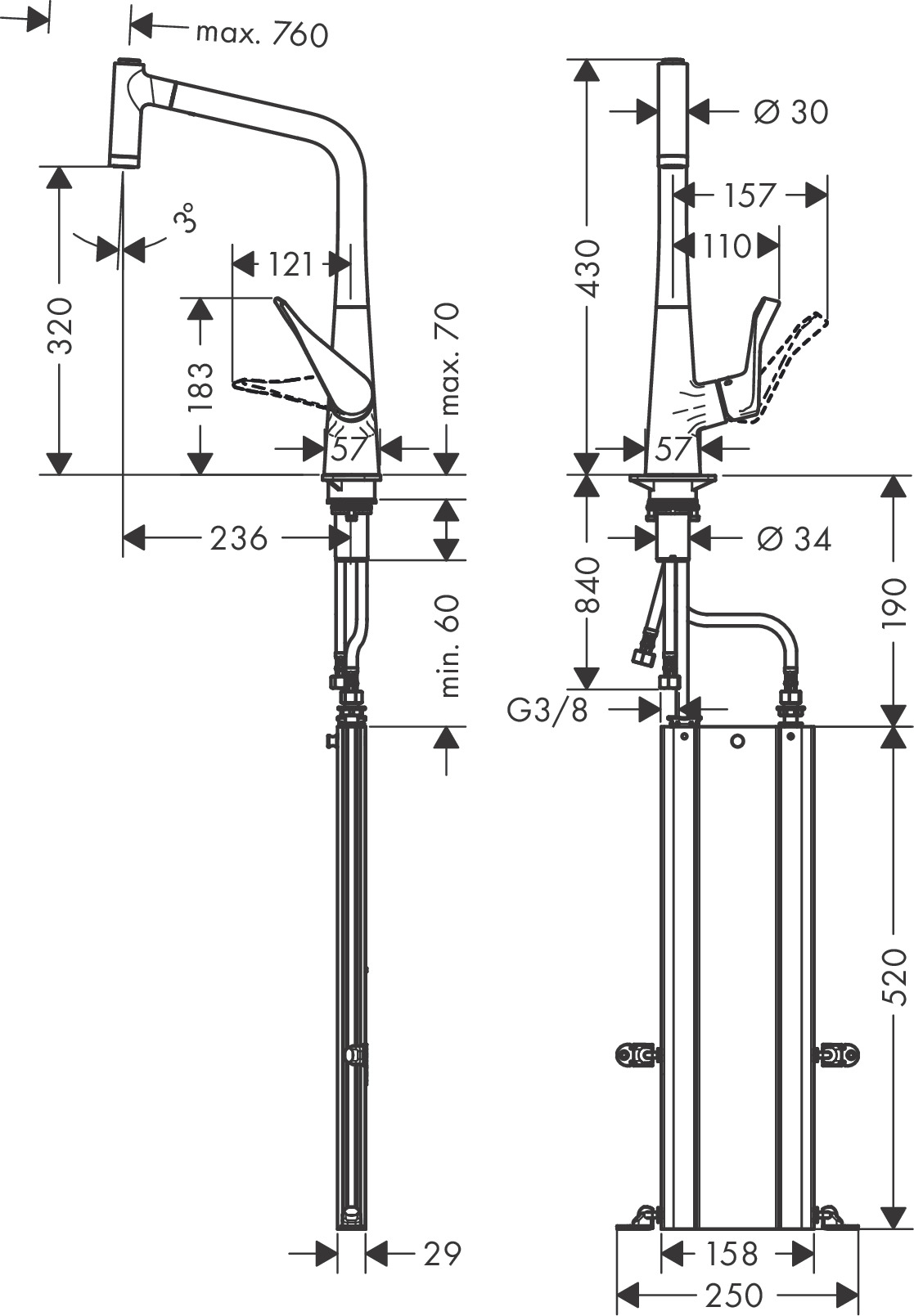 Смеситель для кухни Hansgrohe Metris M71 73801000 хром