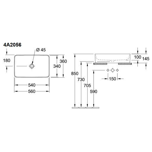 Раковина накладная 56см Villeroy & Boch Collaro 4A205601 alpin