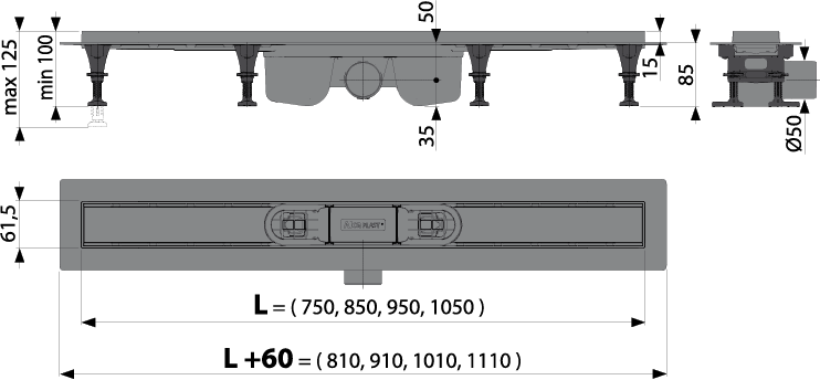 Душевой лоток AlcaPlast APZ12-850 с опорами