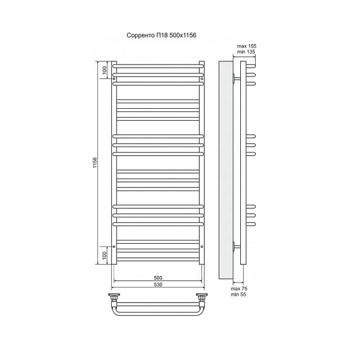 Полотенцесушитель электрический Terminus Сорренто П18 500x1156, ТЭН HT-1 300W, левый/правый