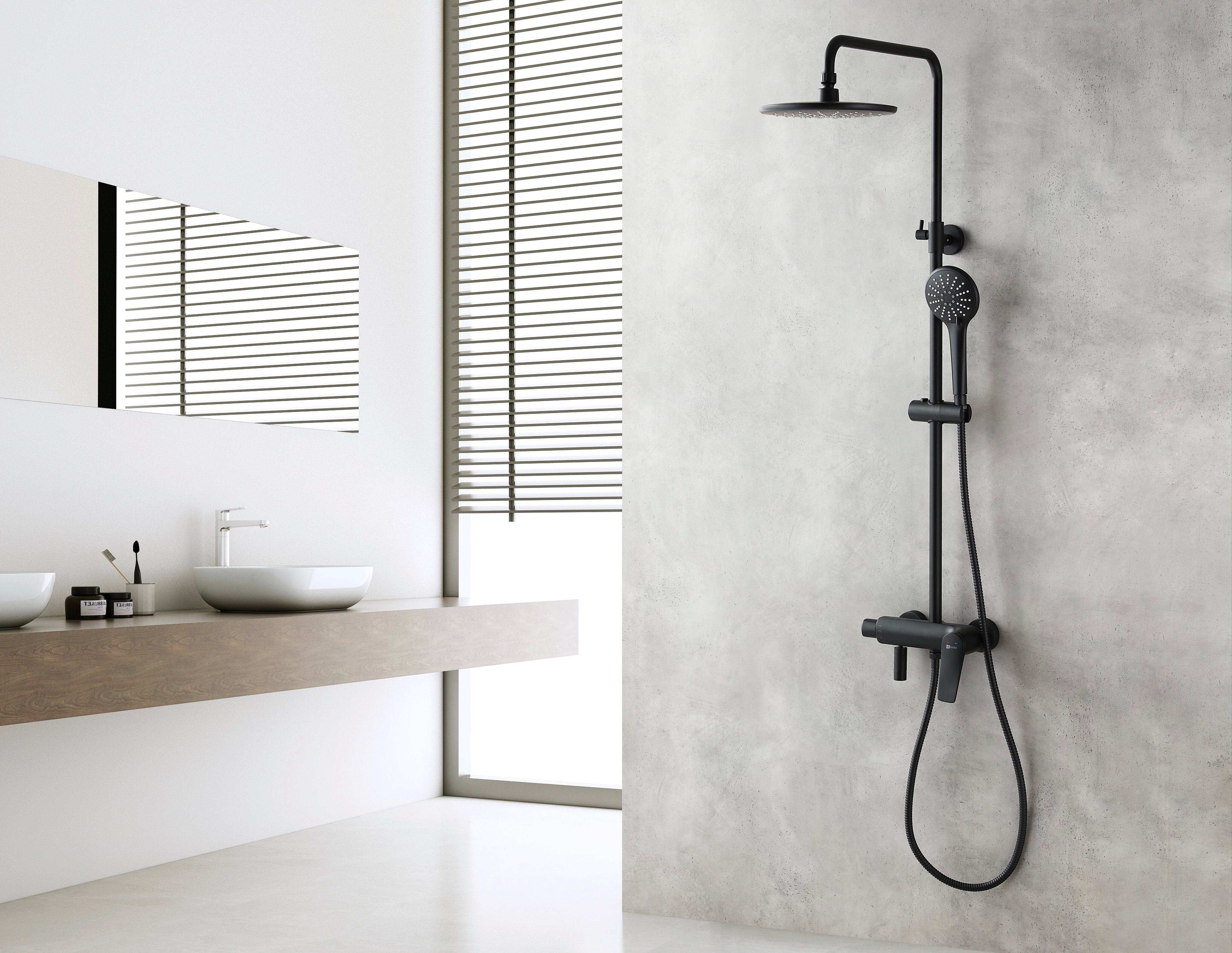 Душевая стойка со смесителем Lemark Bronx LM3762BL черный матовый