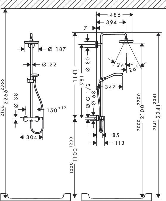 Душевая стойка Hansgrohe Croma Select S 27254400 хром;белый