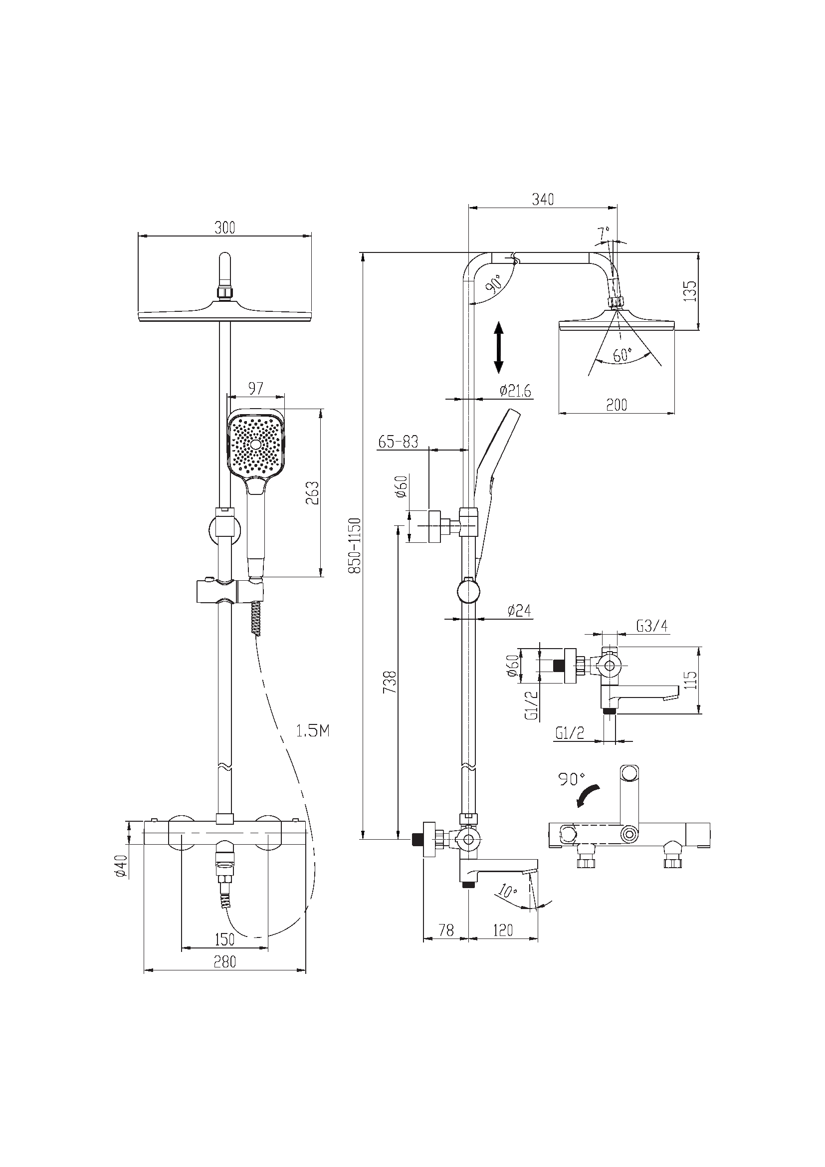 Душевая стойка с термостатом Cersanit VIVO 64090 хром