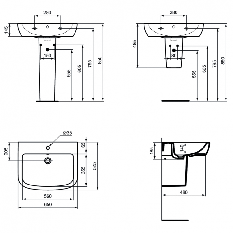 Раковина подвесная 65см Ideal Standard Tempo T056301 белый