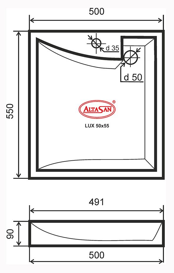 Раковина над стиральной машиной LUX 500х550 с кронштейнами и сливной системой Altasan