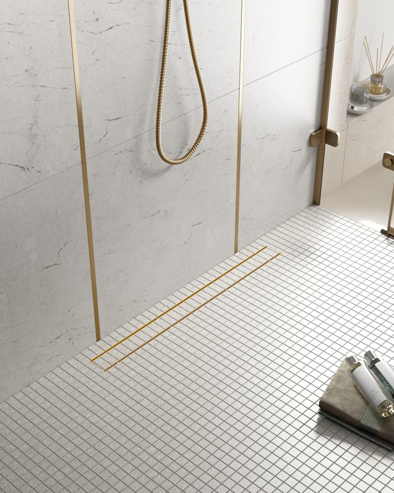 Душевой лоток (двухсторонняя решетка) TIMO Drain System DS230209/17, матовое золото