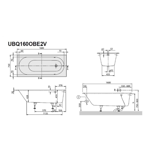 Квариловая ванна Villeroy & Boch Oberon 160x75 UBQ160OBE2V-01 alpin