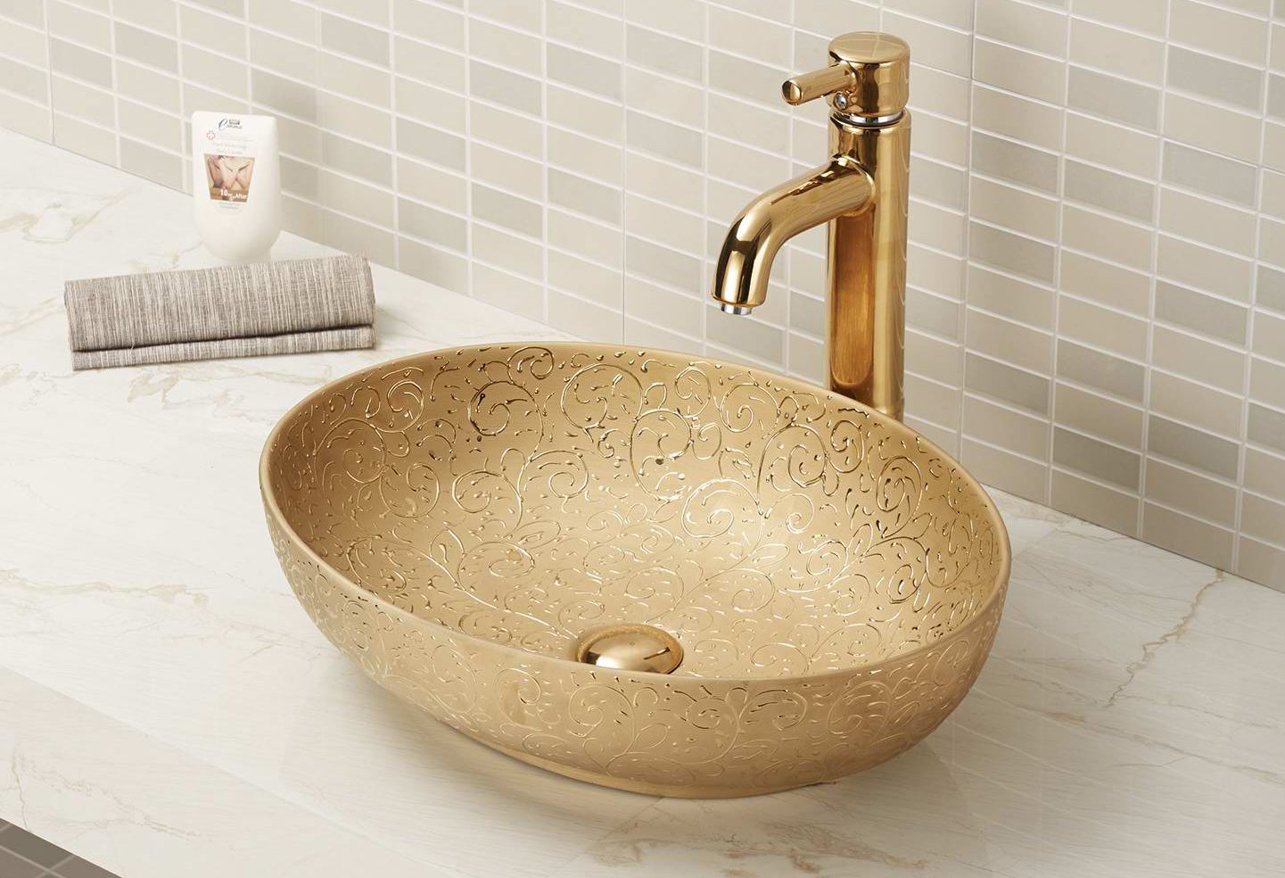 Раковина накладная 51.5см Gid Nc444 золотой